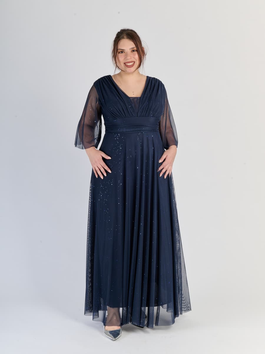 Vestito navy elegante, in tullev