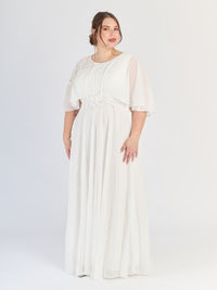 Vestito plus size Bianco con fascia decorativa al busto e tessuto leggero
