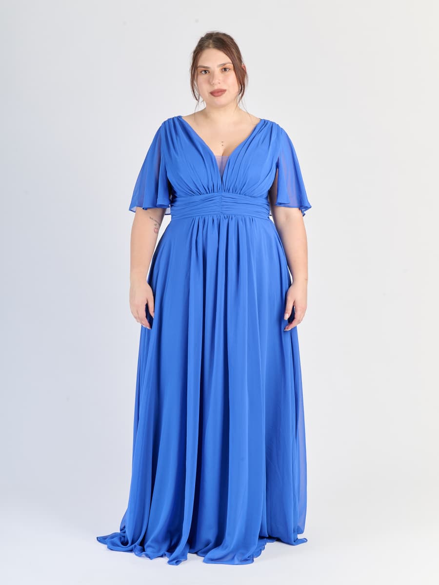 Vestito plus size Bluette con drappeggi sul busto e tessuto opaco-lucido