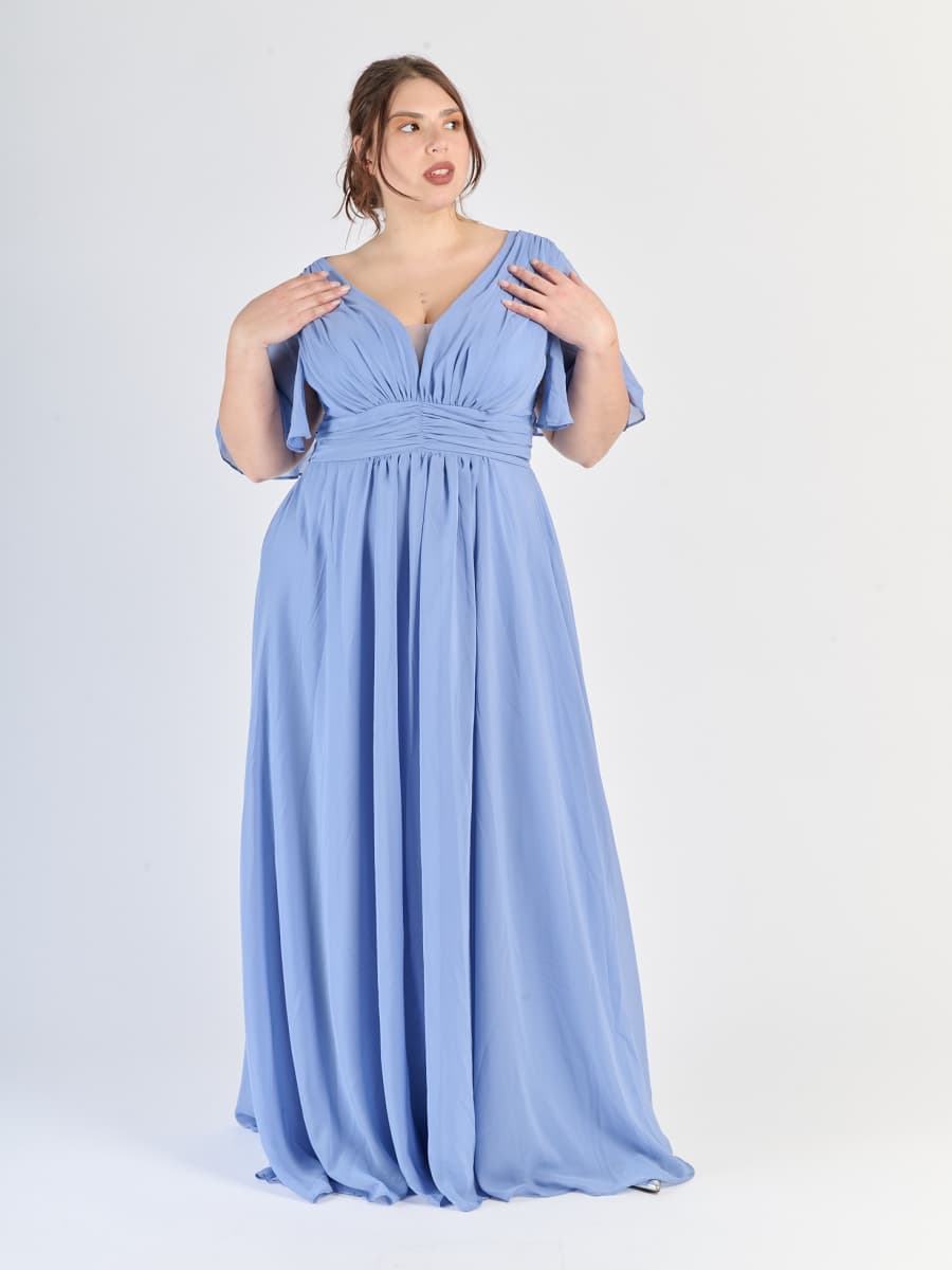 Vestito plus size Lavanda con drappeggi sul busto e tessuto liscio