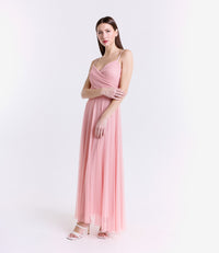 Vestito rosa fluido, taglio lungo, per eventi estivi