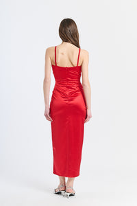 Vestito rosso sexy, decolleté profondo, aperto laterale