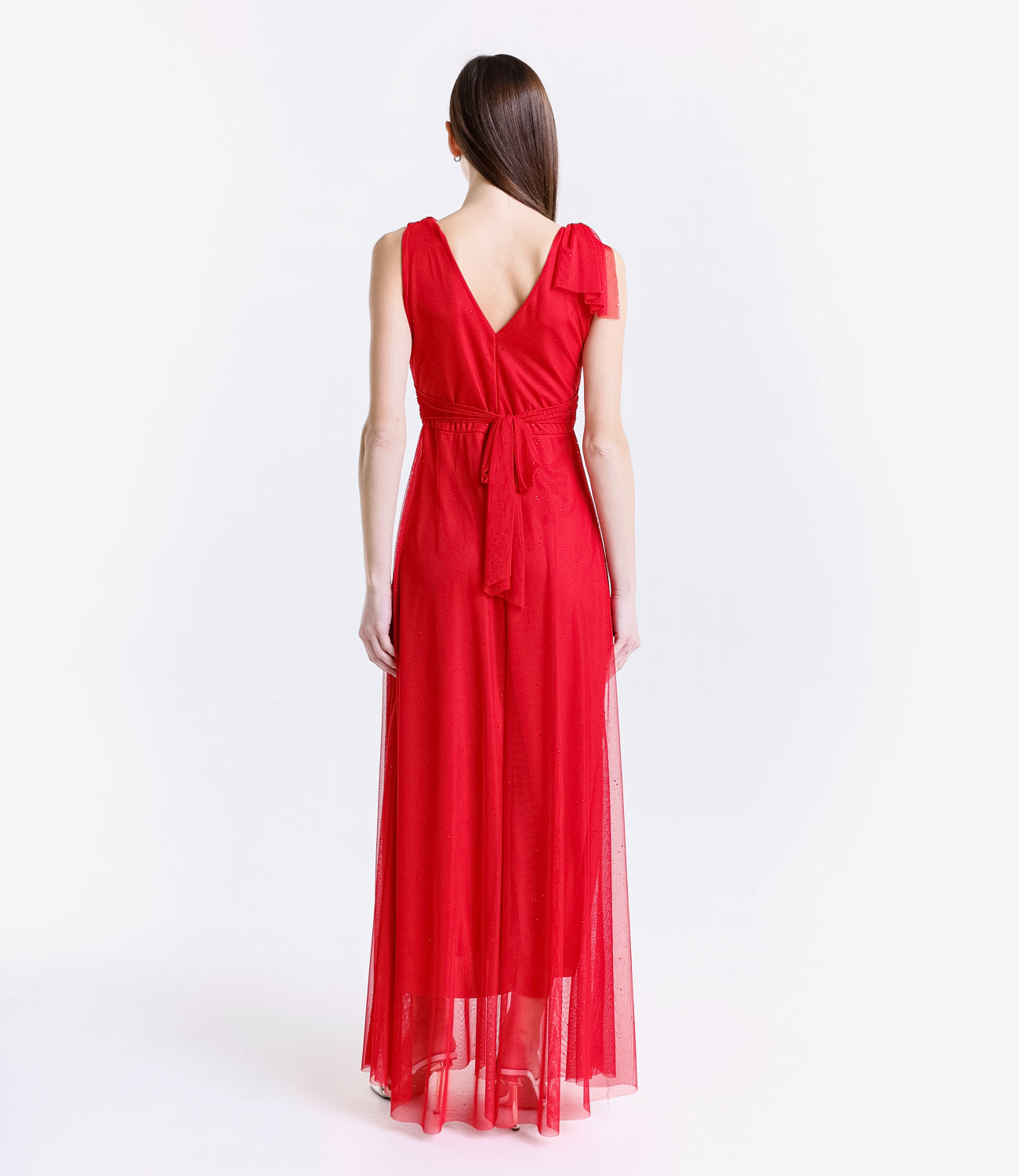 Vestito rosso trasparente, perfetto per occasioni glamour