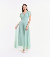 Vestito salvia fluido, waist cinto, lunghezza maxi, per occasioni estive