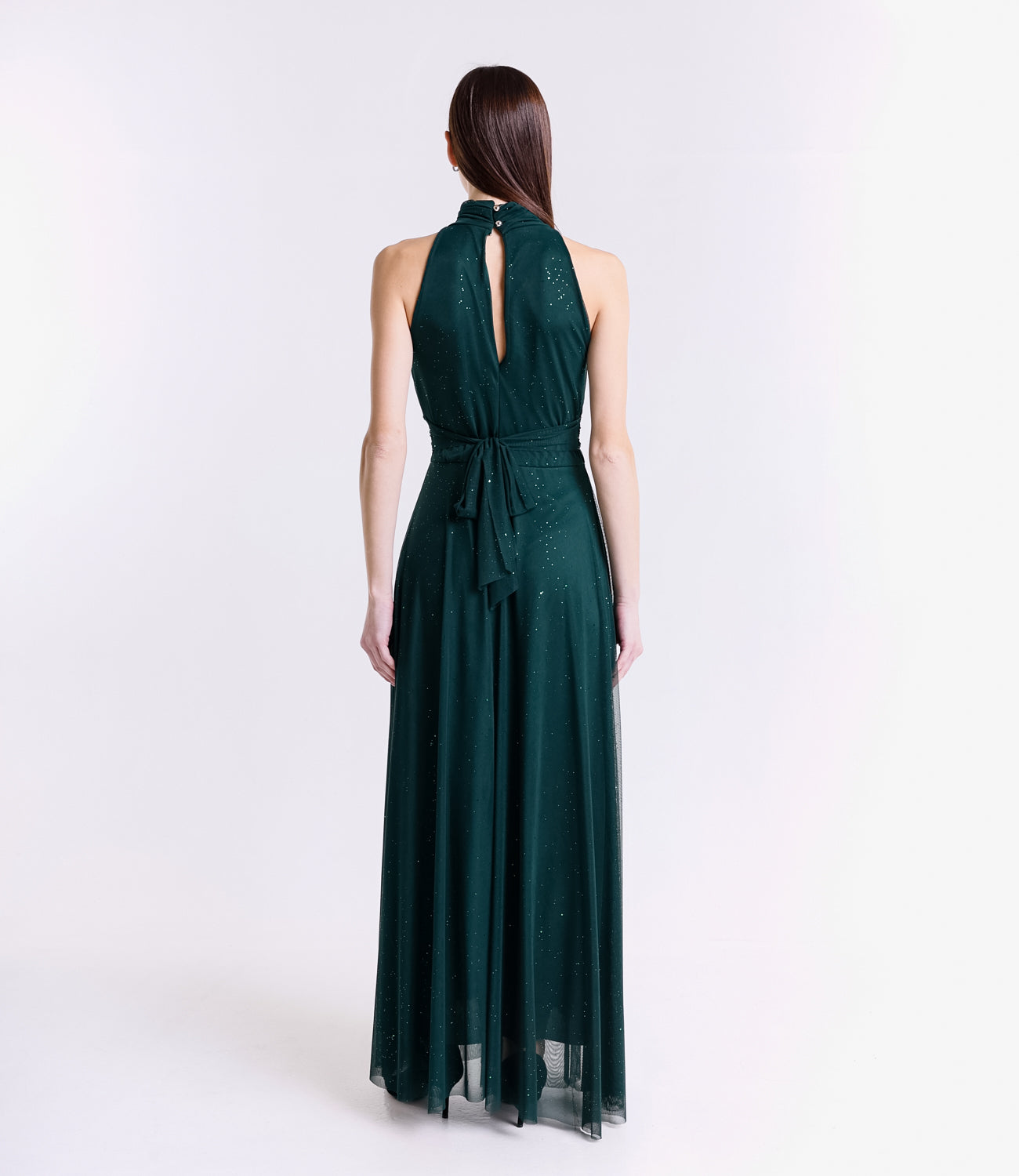 Vestito verde.S con puzzo e frange anteriori lunghe, aspetto rinfrescante per feste