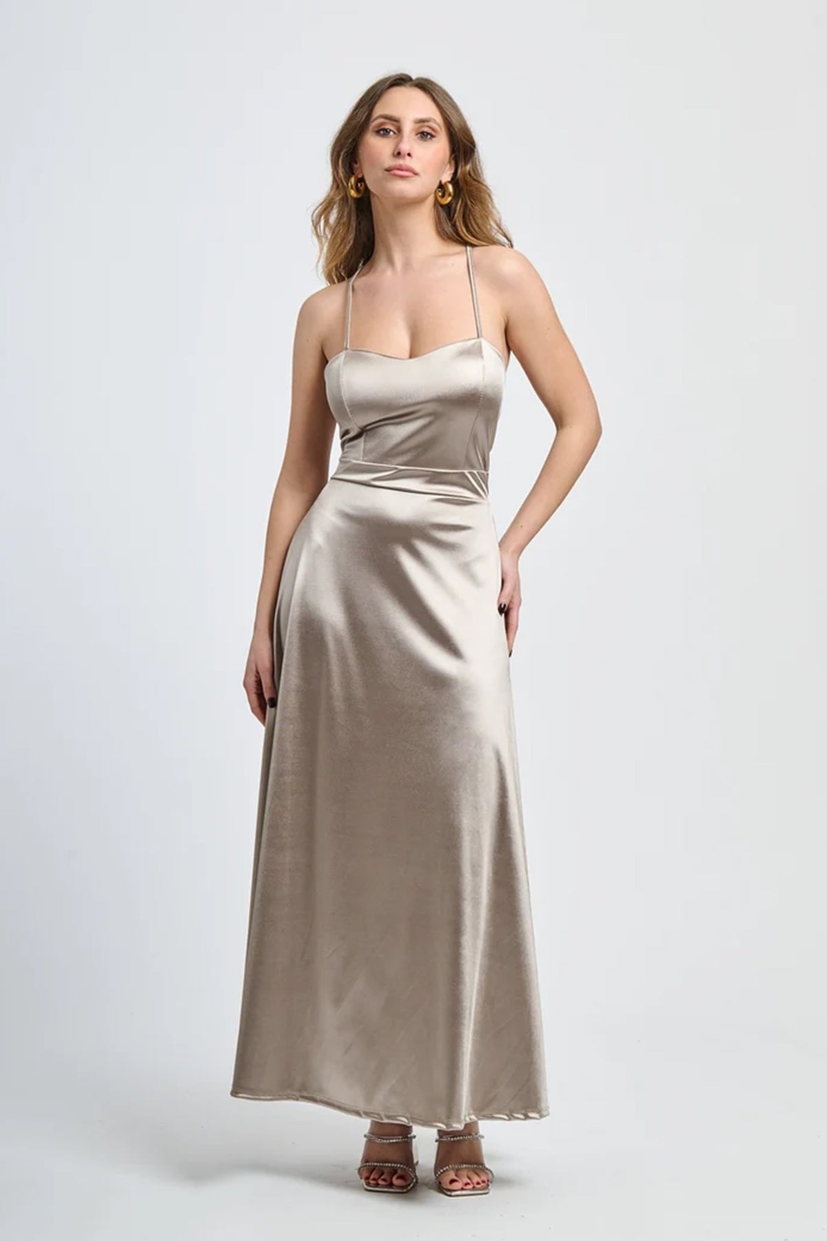 Vestito lungo in raso con schiena scoperta Eva -1