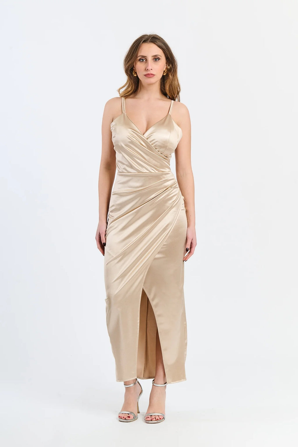 Vestito lungo in raso drappeggiato Aurora -1