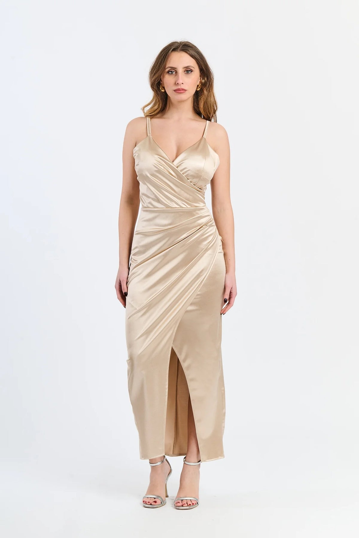 Vestito lungo in raso drappeggiato Aurora -1