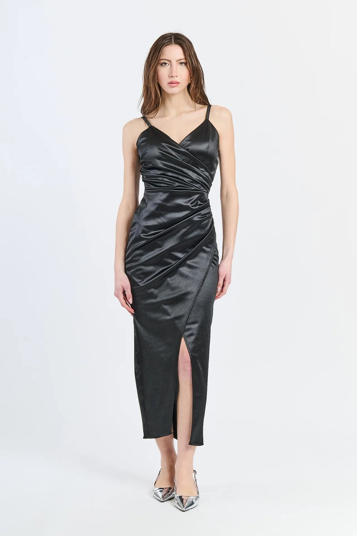 Vestito lungo in raso drappeggiato Aurora -7