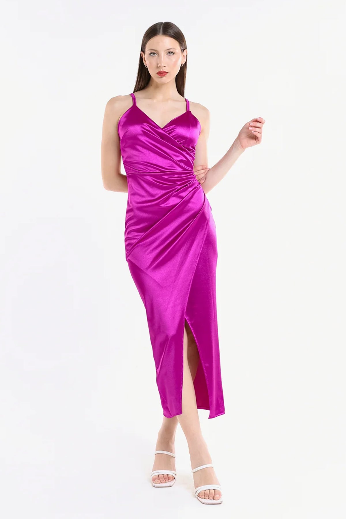 Vestito lungo in raso drappeggiato Aurora -9