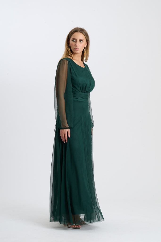 Abito Mirena – Lungo con scollo rotondo e maniche trasparenti