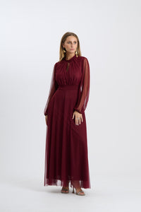 Abito lungo da cerimonia “Lavinia” con maniche in tulle e scollo a goccia