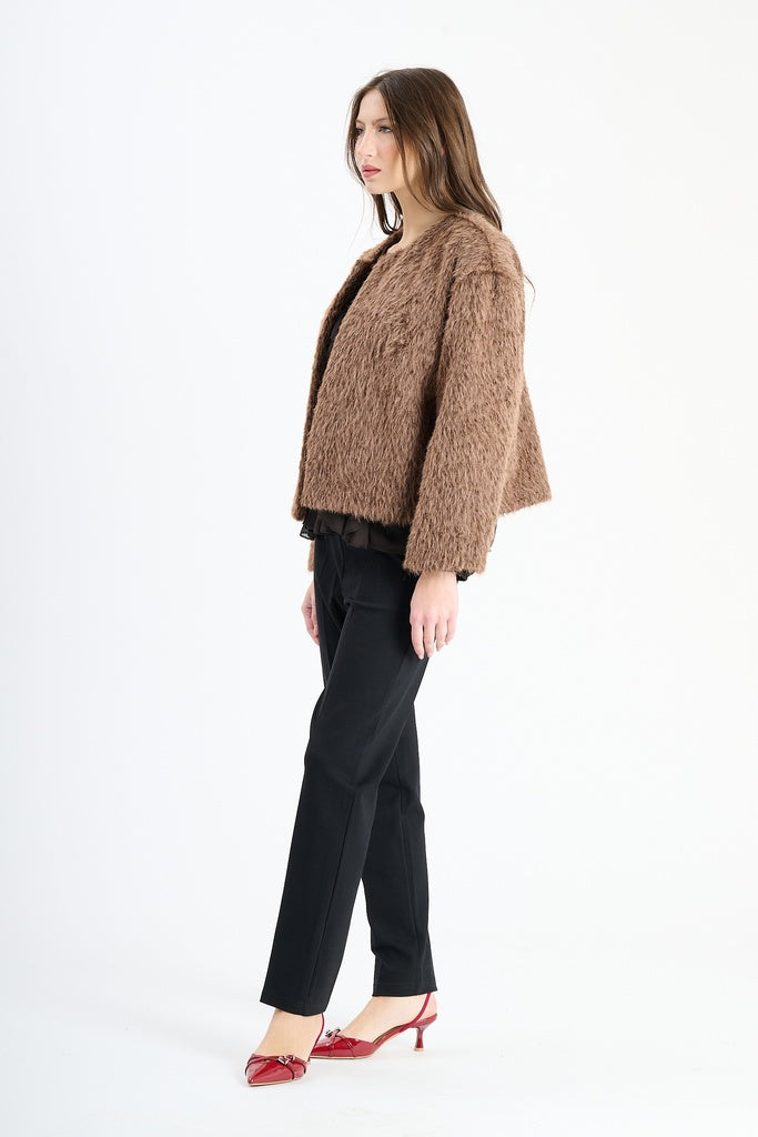 Giaccetta corta in pelliccia sintetica, stile casual e versatile