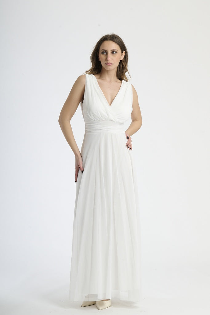 Abito da damigella in tulle con scollo a V Flavia