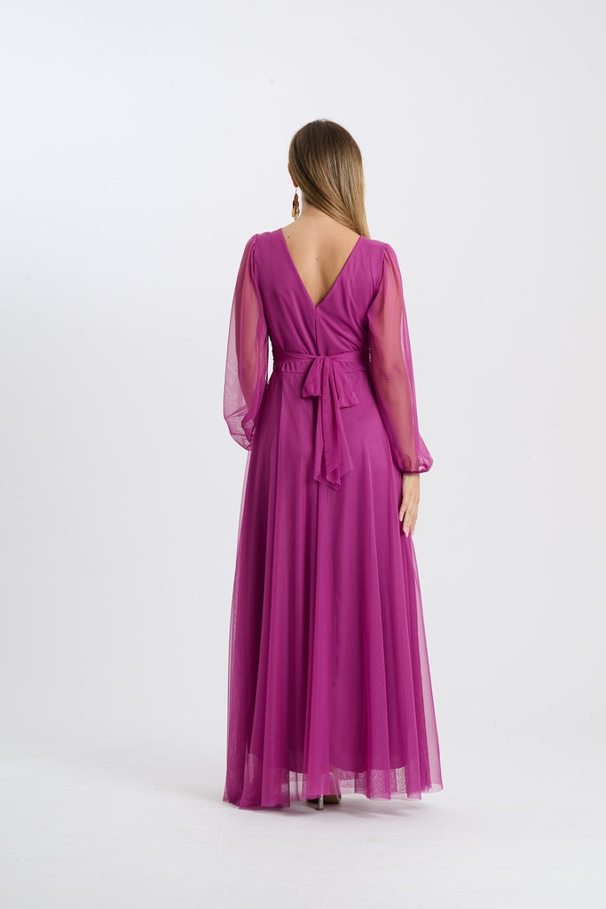 Abito Mirena – Lungo con scollo rotondo e maniche trasparenti