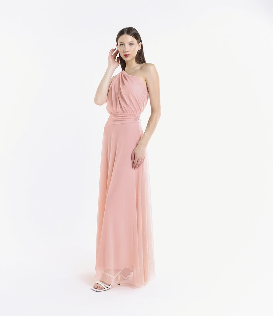 Abito lungo in tulle monospalla Lily