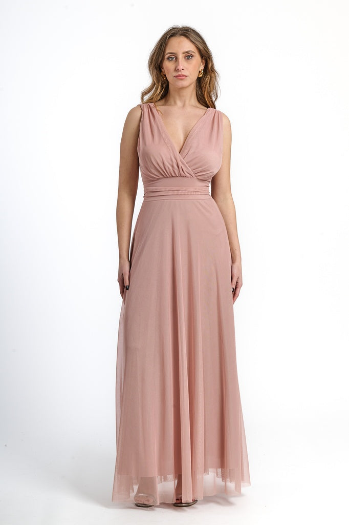 Abito da damigella in tulle con scollo a V Flavia