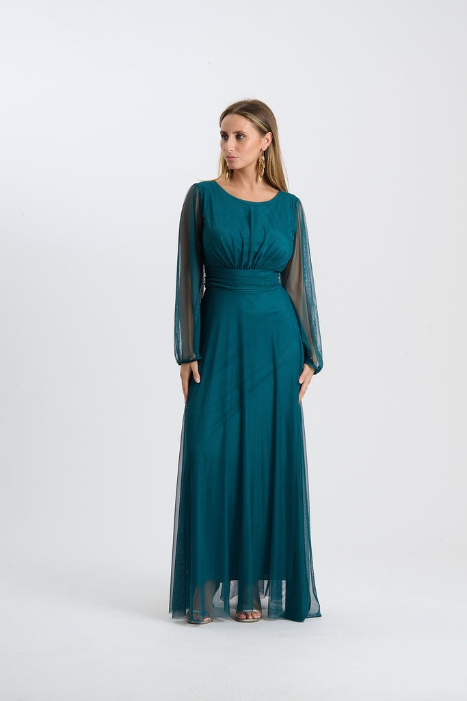 Abito Mirena – Lungo con scollo rotondo e maniche trasparenti