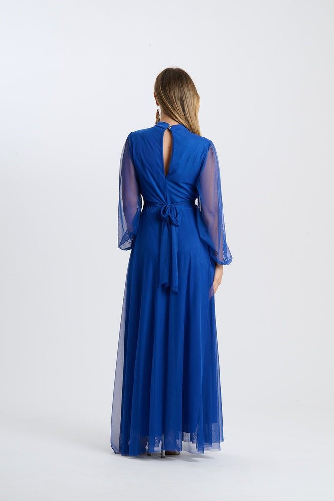 Abito lungo da cerimonia “Lavinia” con maniche in tulle e scollo a goccia