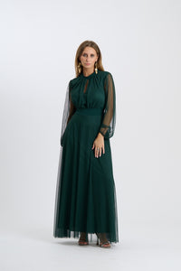 Abito lungo da cerimonia “Lavinia” con maniche in tulle e scollo a goccia