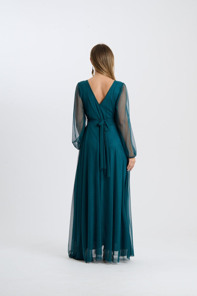 Abito Mirena – Lungo con scollo rotondo e maniche trasparenti