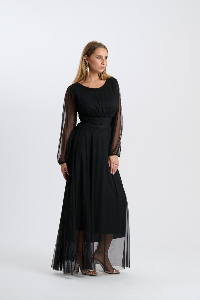 Abito Mirena – Lungo con scollo rotondo e maniche trasparenti