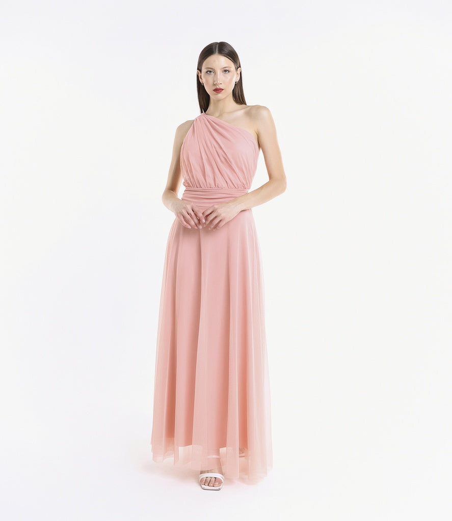 Abito lungo in tulle monospalla Lily