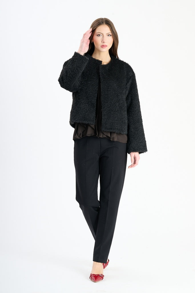Giaccetta corta in pelliccia sintetica, stile casual e versatile