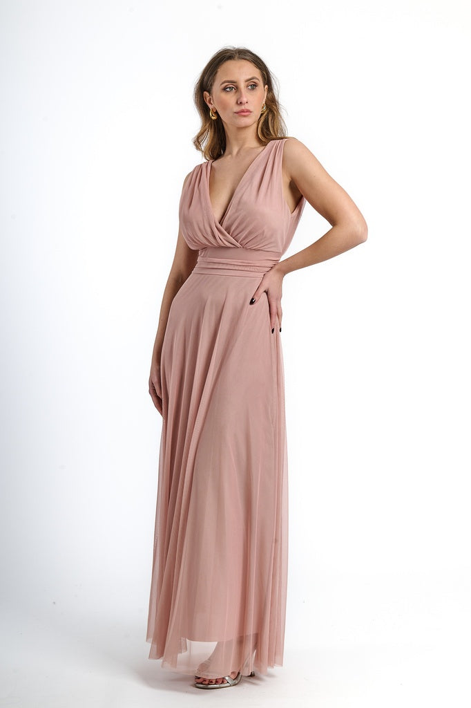 Abito da damigella in tulle con scollo a V Flavia