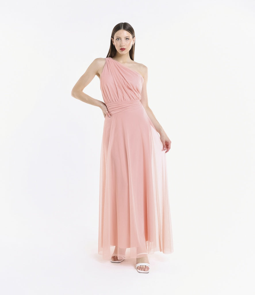 Abito lungo in tulle monospalla Lily