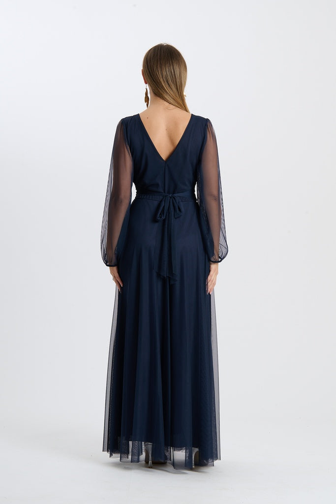 Abito Mirena – Lungo con scollo rotondo e maniche trasparenti