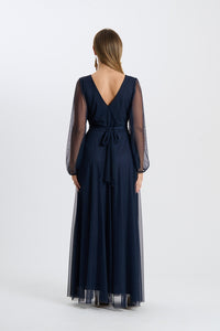 Abito Mirena – Lungo con scollo rotondo e maniche trasparenti