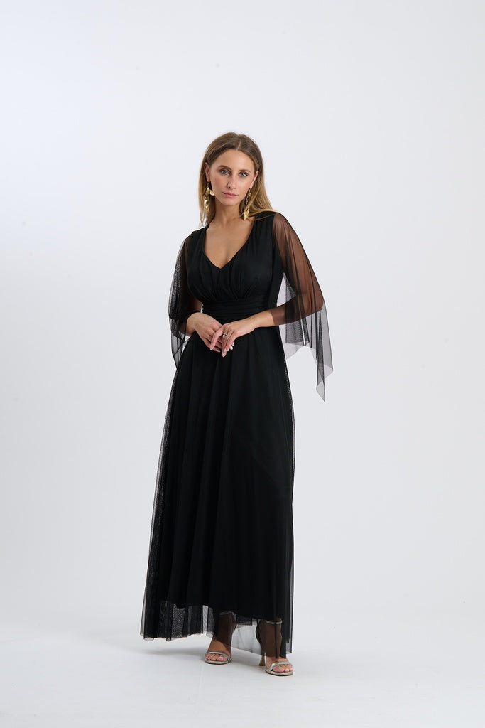Abito Mirelia – Lungo in tulle con maniche a mantella