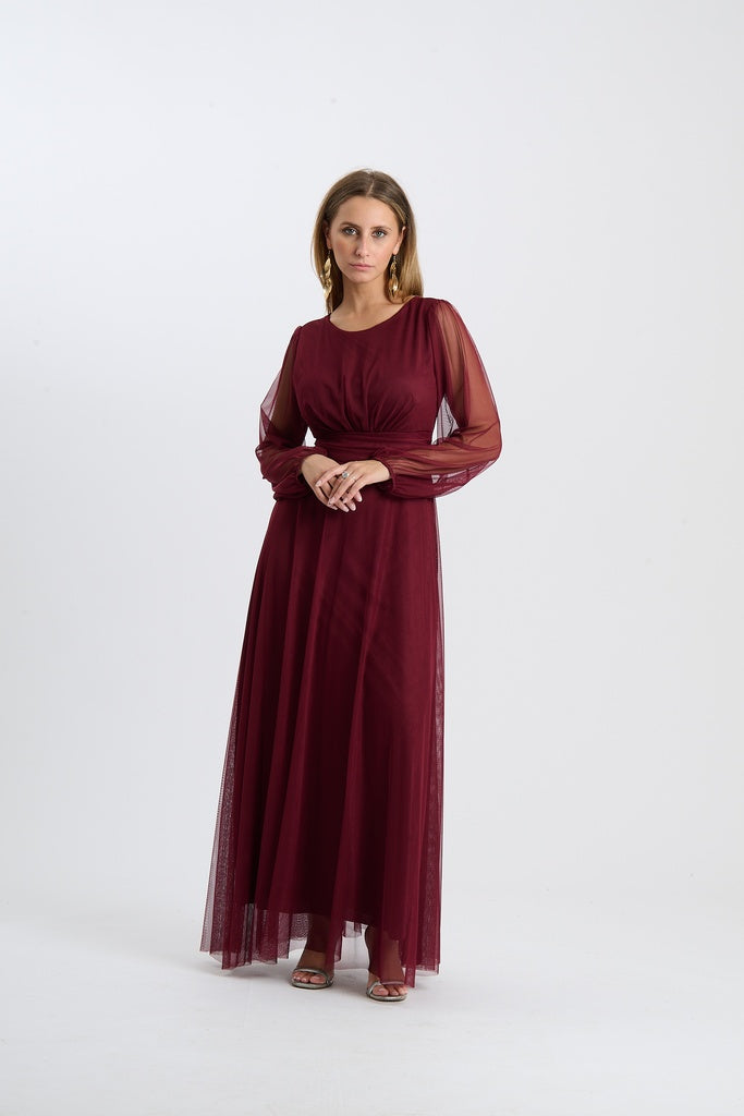 Abito Mirena – Lungo con scollo rotondo e maniche trasparenti