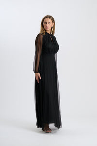 Abito lungo da cerimonia “Lavinia” con maniche in tulle e scollo a goccia