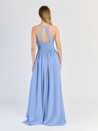 Abito Lungo da Cerimonia con Corpino in Pizzo e Spacco Laterale "Edera"