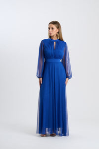 Abito lungo da cerimonia “Lavinia” con maniche in tulle e scollo a goccia