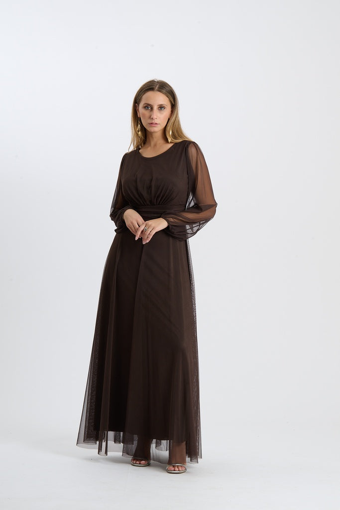 Abito Mirena – Lungo con scollo rotondo e maniche trasparenti