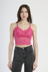 Canotta a bretelle sottili in pizzo fuxia, stile avventuroso