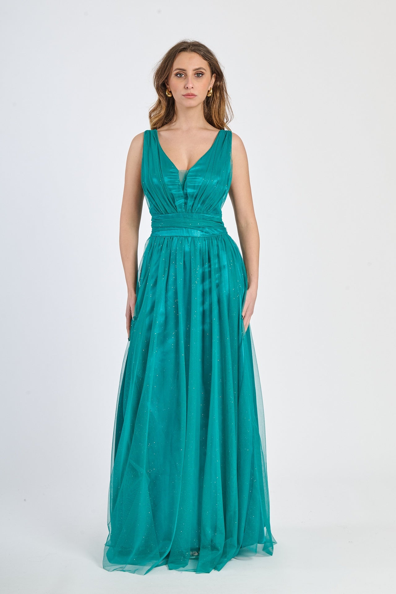 Abito da festa verde acqua in tulle, rinfrescante e dal fascino leggero
