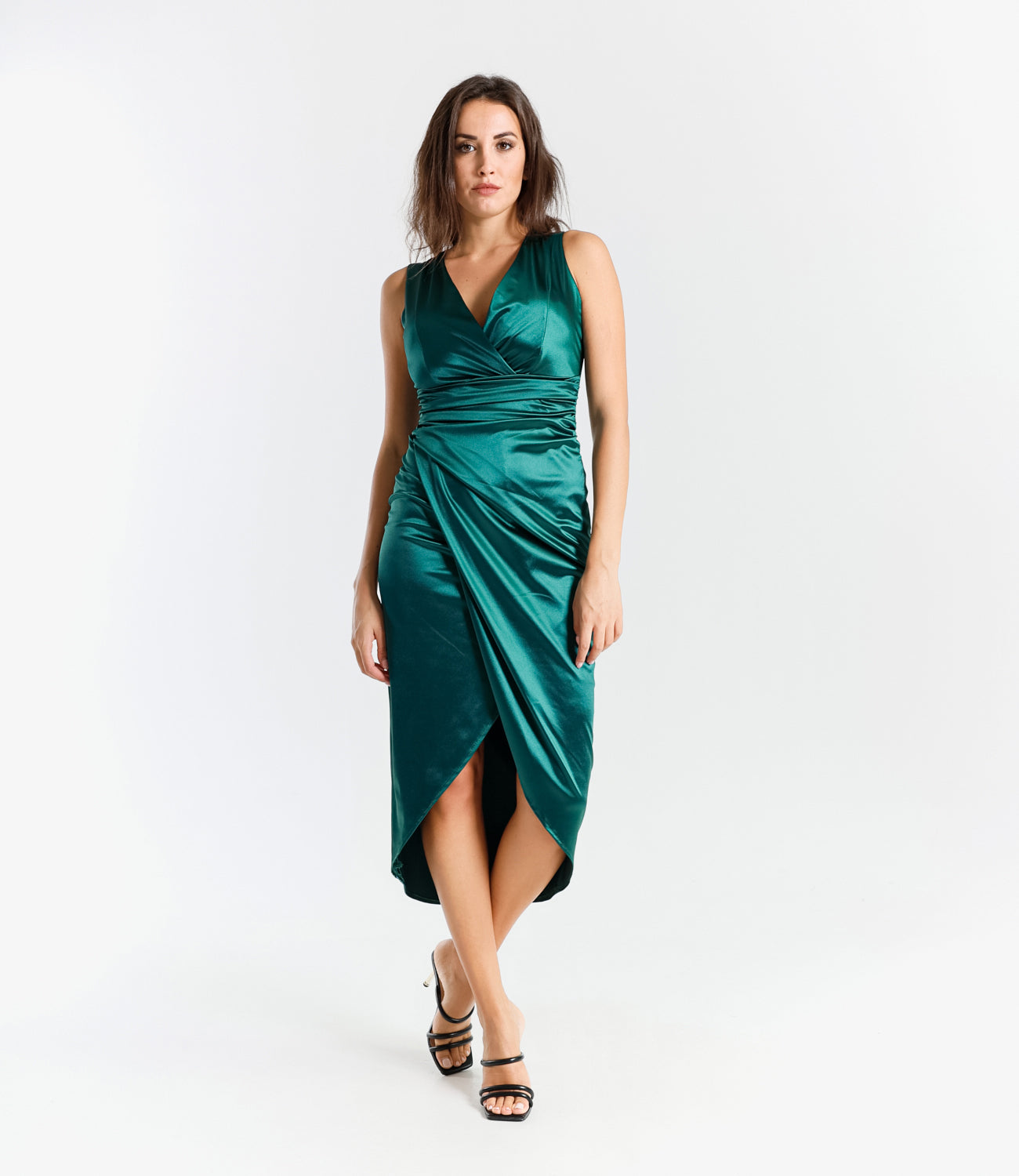 Abito elegante verde.S, design avvolgente con vita incontrita