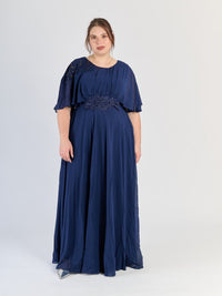Abito lungo plus size Blu scuro, maniche ampie e scollo rotondo