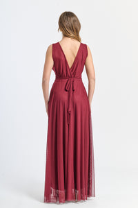 Vestito vino da serata concollo a V e pizzo seducente