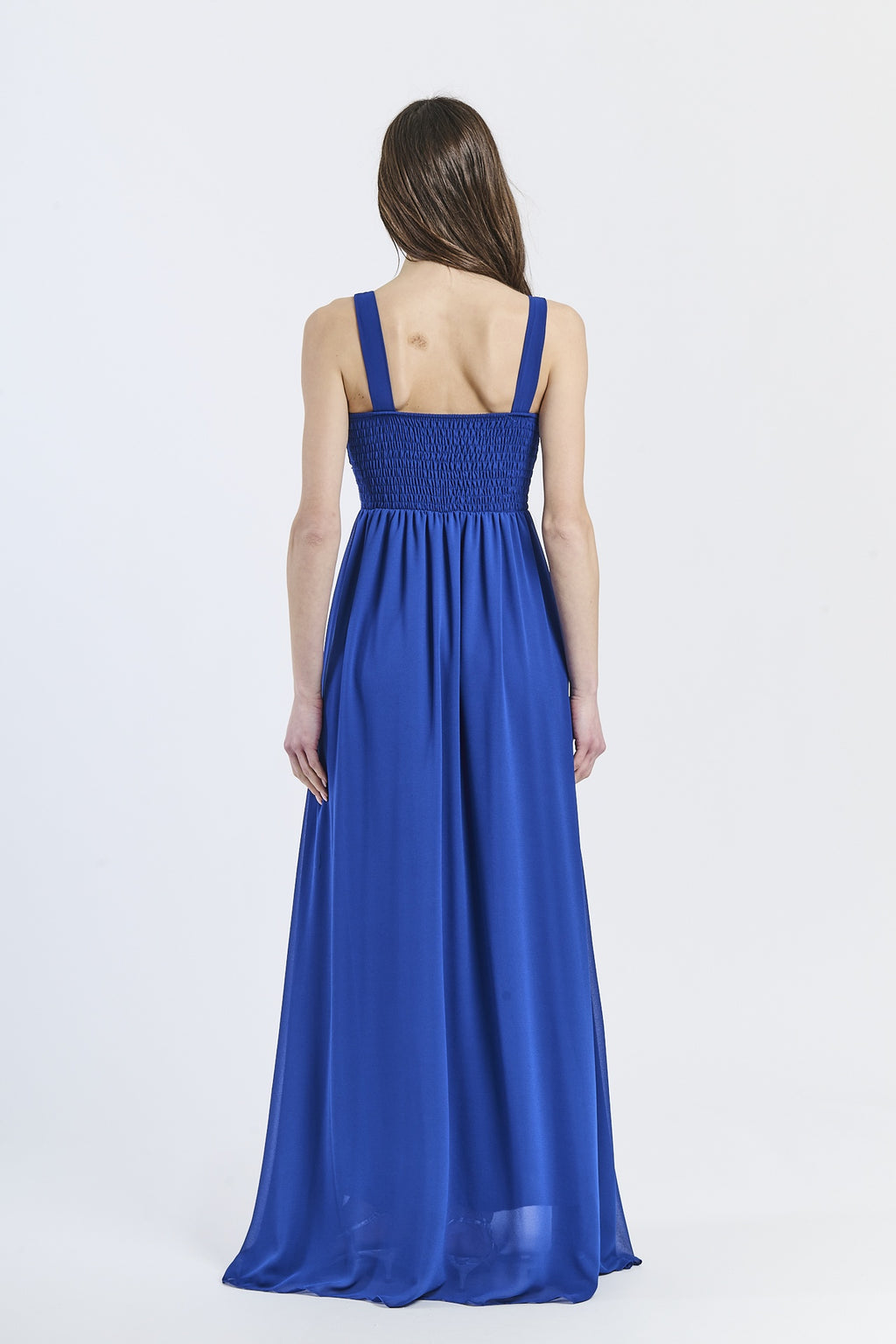 Abito elegante bluette, design romantico con falda ampia e soffice