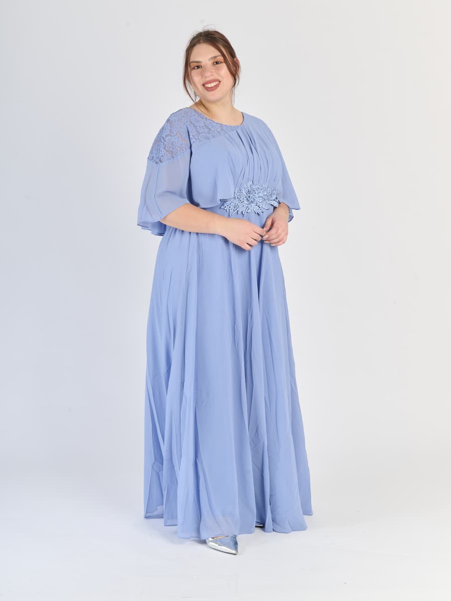 Vestito da sera plus size Lavanda, maniche ampie e finitura soffice