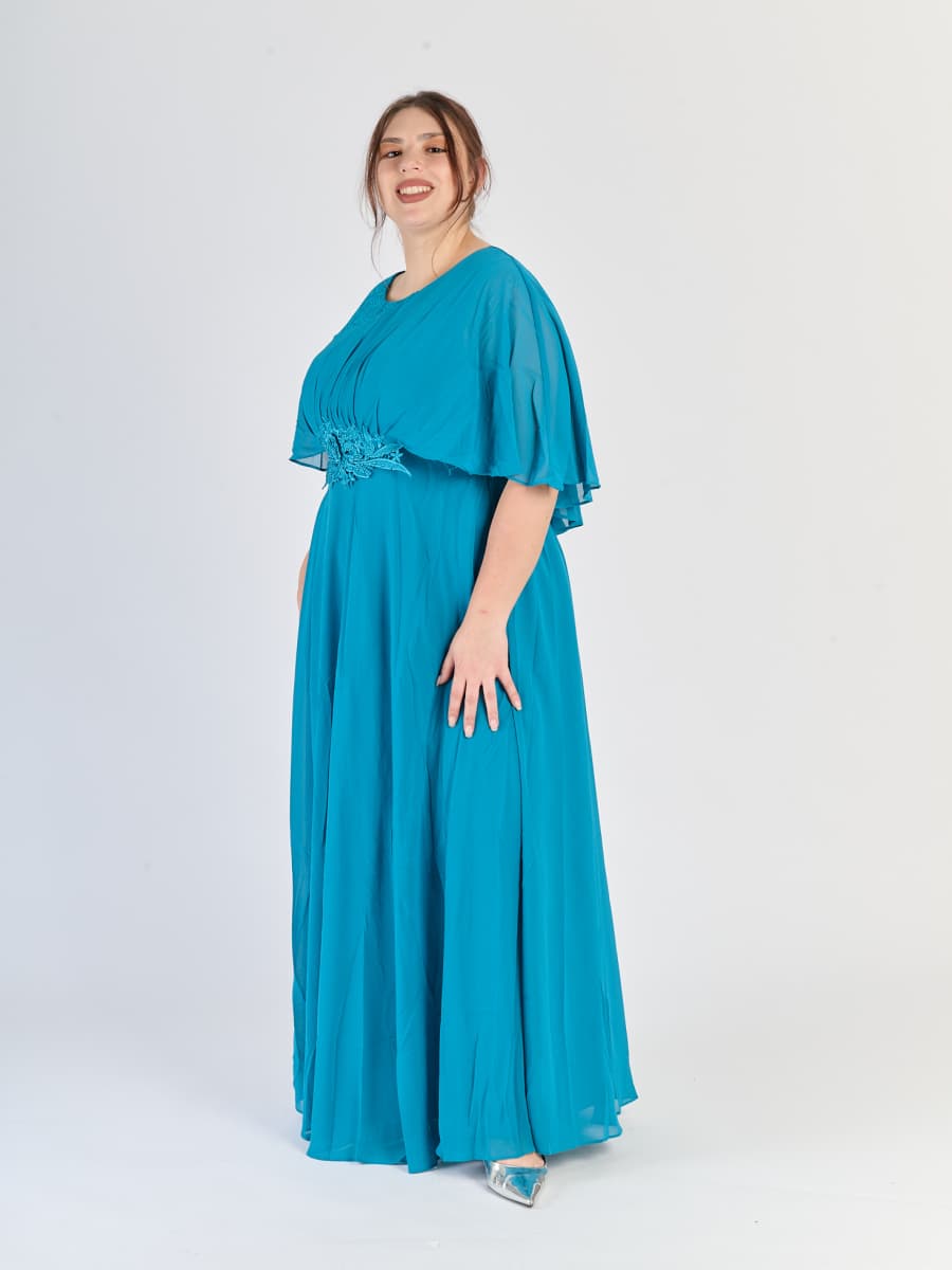 Vestito da sera plus size Verde acqua, maniche ampie e finitura ruvida