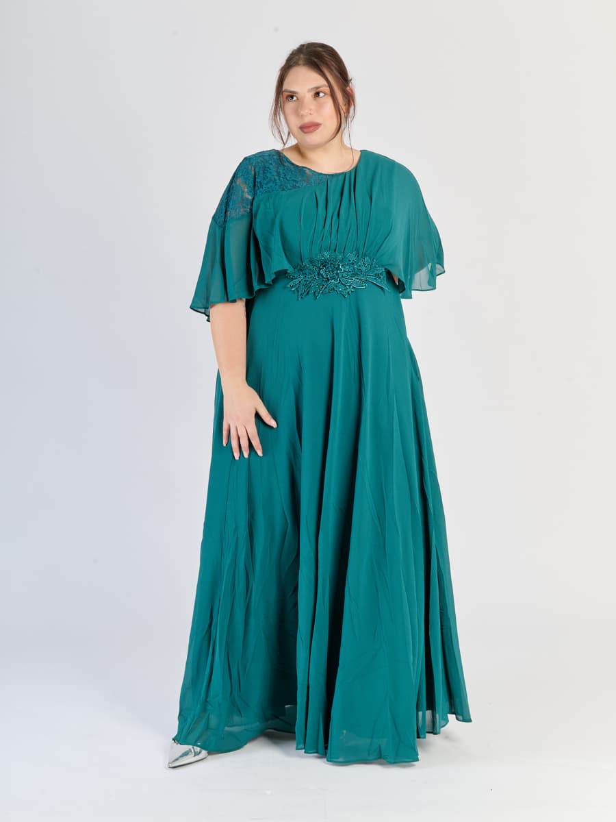 Abito formale plus size Verde.S con drappeggi delicati sul busto