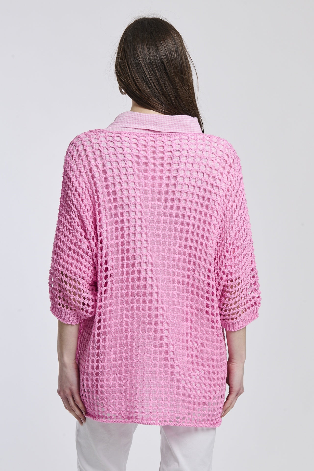 Maglione rosa baby oversize in tricot a cerchi, stile dolce e etereo