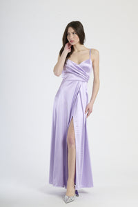 Vestito formale salvia, design senza spalline con drappeggi laterali e apertura leggera