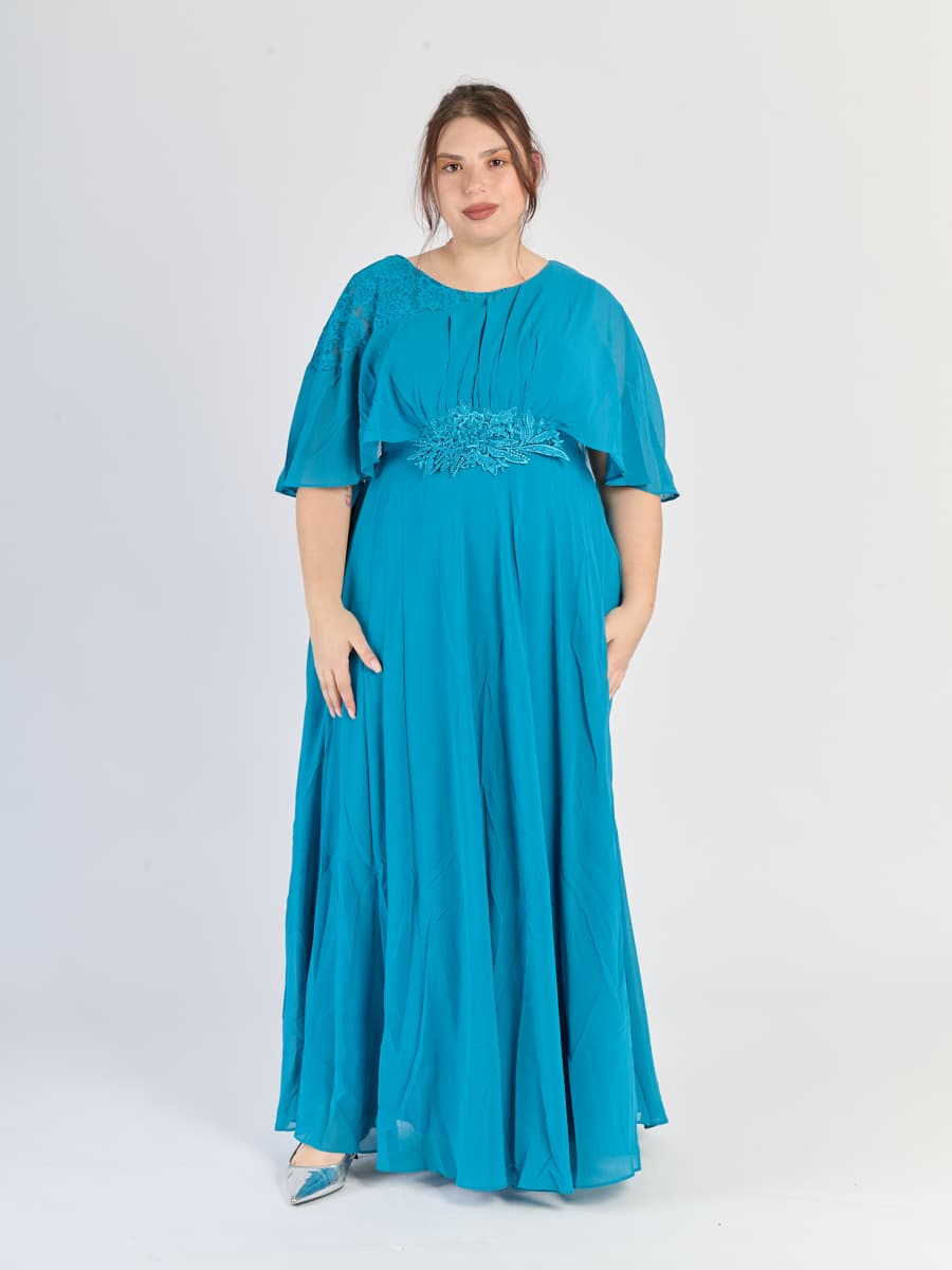 Abito lungo plus size Verde acqua, maniche ampie e scollo rotondo
